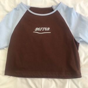 Brown and blue flow crop top